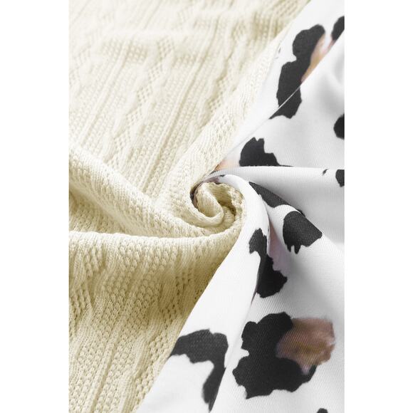 Beige Asymmetric Leopard Patchwork Wide Sleeve V Neck Sweater New  S, M - Picture 6 of 12